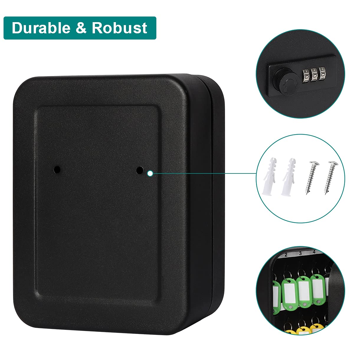 Decaller Large Key Box with Combination Lock, Key Cabinet Wall Mount Lock Box with 48 Hooks, 11 4/5" x 9 1/5" x 3"