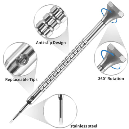 10 pcs Precision Slotted And Phillips Watch Screwdriver Set Different Sizes With 20 Extra Replace Blades Watchmaker Screwdriver Set for Watch,Jewelry,Eyeglass