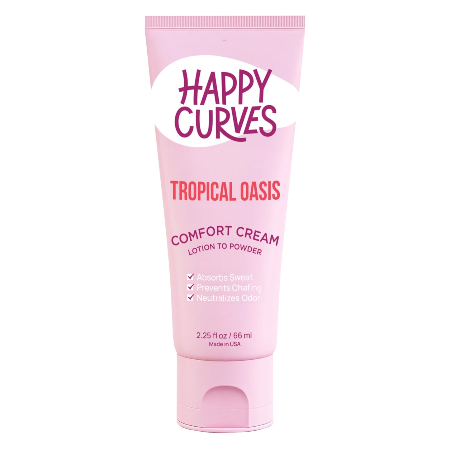 HAPPY CURVES Comfort Cream Deodorant for Women: Aluminum-Free Lotion to Powder for Private Parts, Under Breast, & Body - Anti Chafing Cream 2.25 oz. (1 Pack, Tropical Oasis)