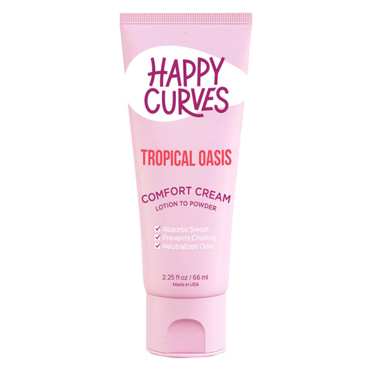 HAPPY CURVES Comfort Cream Deodorant for Women: Aluminum-Free Lotion to Powder for Private Parts, Under Breast, & Body - Anti Chafing Cream 2.25 oz. (1 Pack, Tropical Oasis)