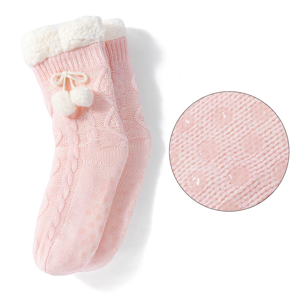 LEMZONE Women's Winter Slipper Socks Warm Cozy Fuzzy Fleece-lined Cabin Socks with Grippers