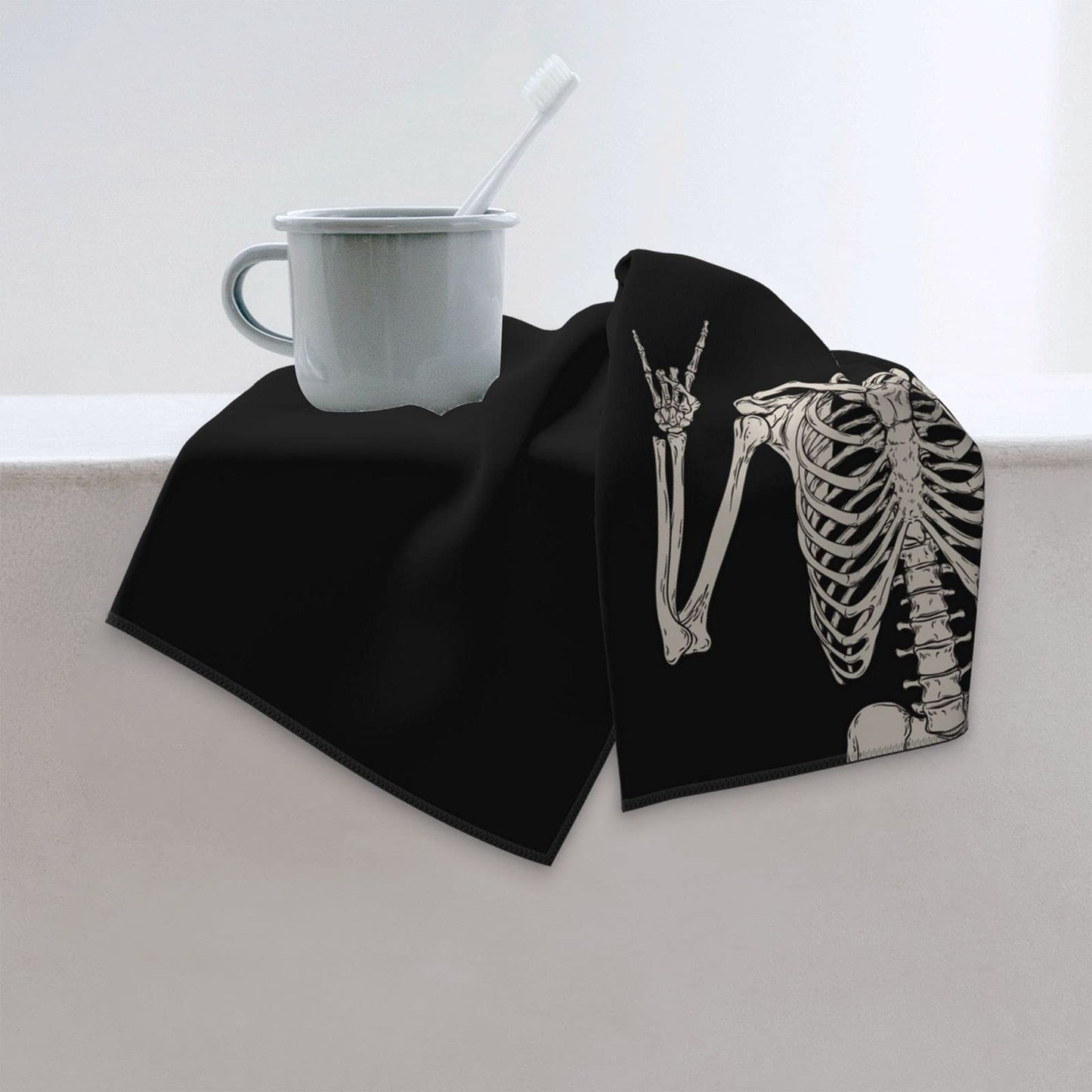 Dewoofly Rock and Roll Skeleton Hippie Skull Soft Fingertip Towels, Hand Towel, Dish Towel for Kitchen All Season 12 x 27.5 inches