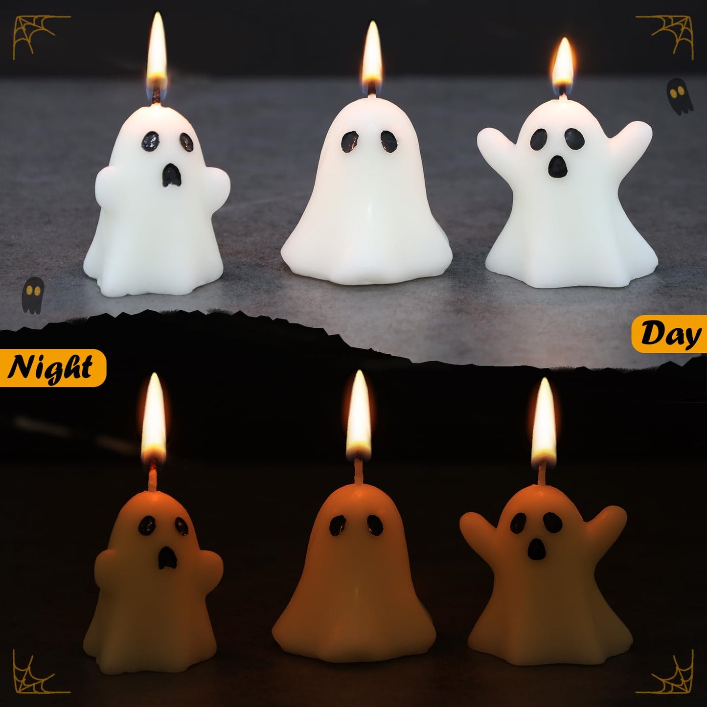 12 PCS Halloween Ghost Candles Spooky Candles White Floating Candles Halloween Decorative Tabletop Candle White Dripless Wax Burning Candle for Holidays Party