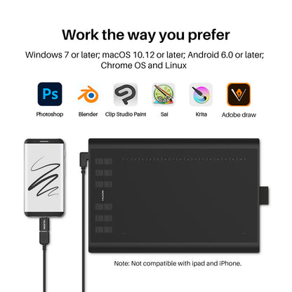 HUION Inspiroy H1060P Graphics Drawing Tablet with 8192 Pressure Sensitivity Battery-Free Stylus and 12 Customized Hot Keys, 10 x 6.25 inches Digital Art Tablet for Mac, Windows PC and Android