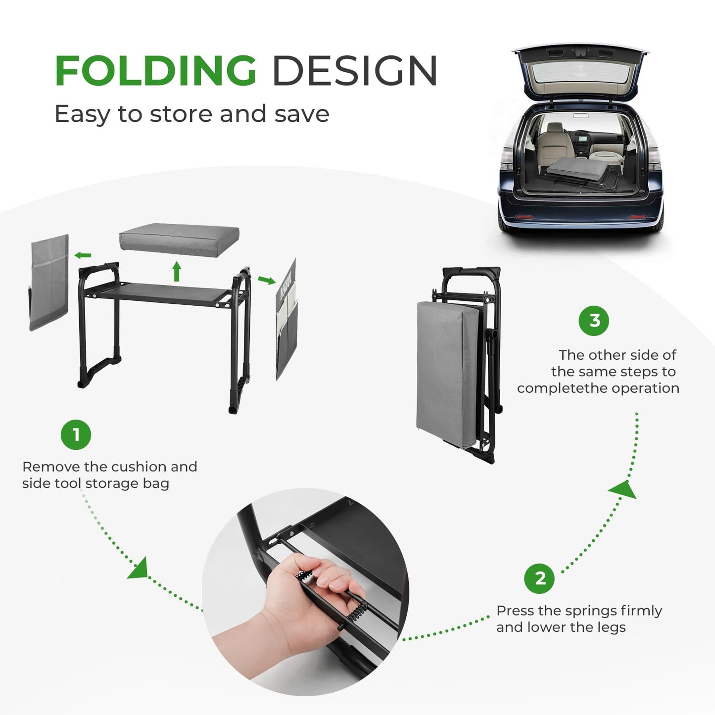 Dekool Garden Kneeler and Seat with Upgraded Wide & 3" Thick Kneeling Pad, Heavy Duty Garden Stool with 2 Large Tool Bags, Portable Bench for Planting, Weeding, Gardening Gifts for Women, Men, Seniors