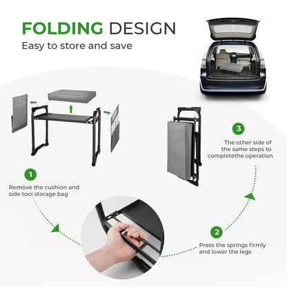 Dekool Garden Kneeler and Seat with Upgraded Wide & 3" Thick Kneeling Pad, Heavy Duty Garden Stool with 2 Large Tool Bags, Portable Bench for Planting, Weeding, Gardening Gifts for Women, Men, Seniors