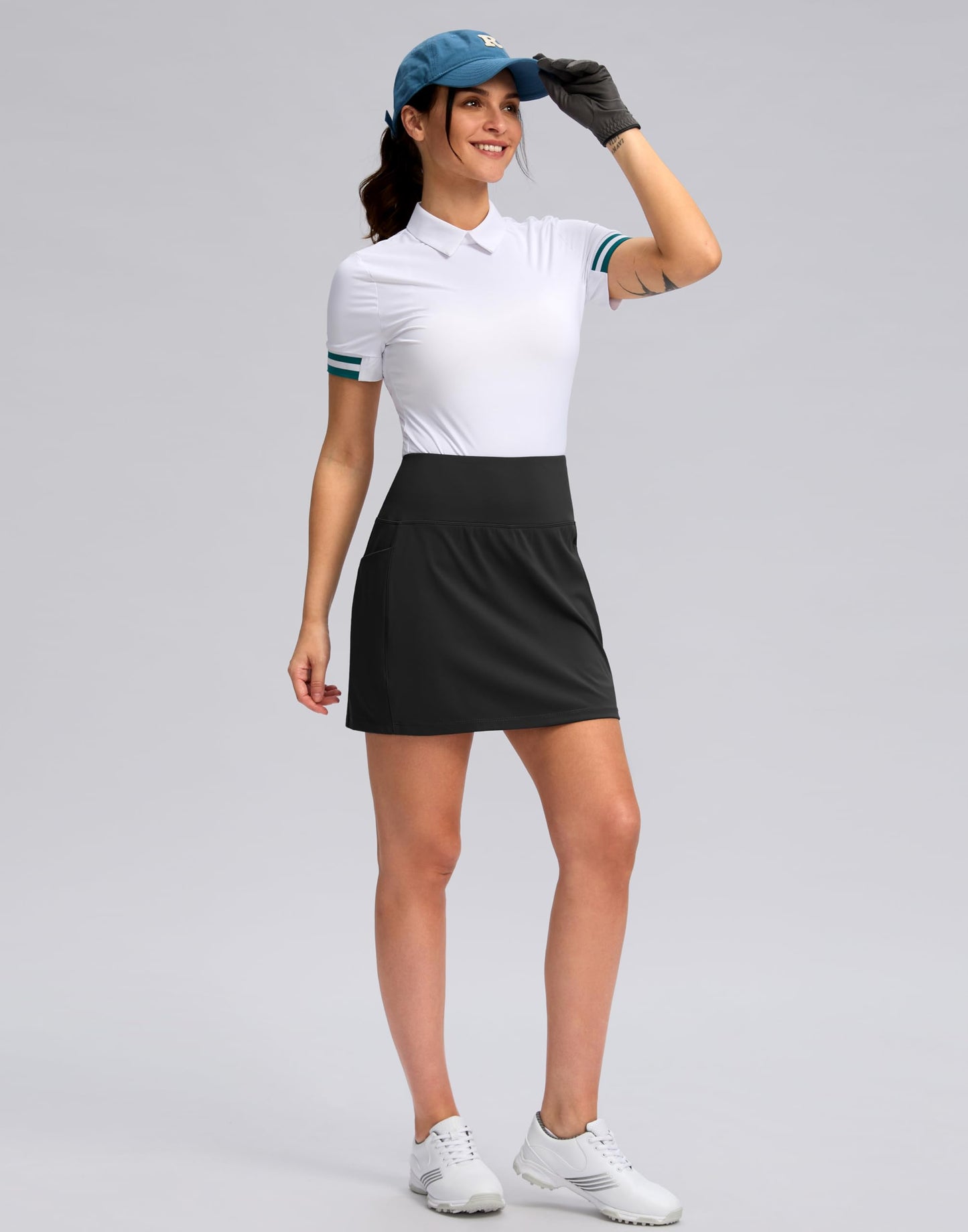 G Gradual Women's Golf Skirts Skort 4 Side Pockets High Waisted Stretchy Tennis Skirt with Short Athletic Casual (Black, M)