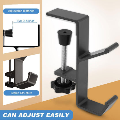 JAKO Headphone Stand Hanger Holder, Under Desk Aluminum Alloy Headset Stand with Fit for Gaming PC Accessories,Under Desk Clamp Hook Mount Suitable for Office, Computer Desk (Black)