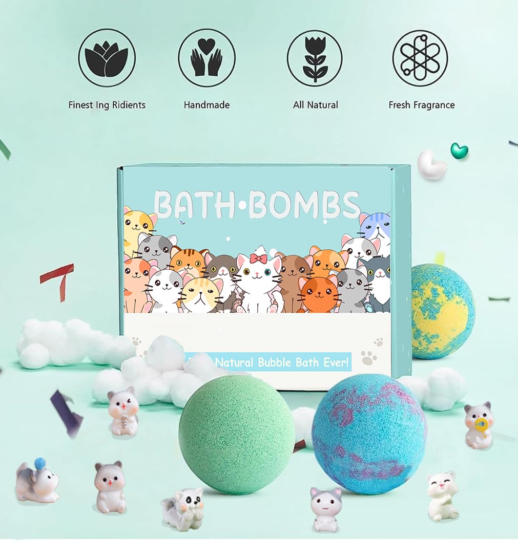 Kids Bath Bombs with Surprise Inside, 20 Pack Bring Dog and cat Toys Gift Set, Natural Organic Bubble Bath Foam Bath