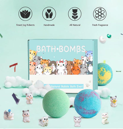 Kids Bath Bombs with Surprise Inside, 20 Pack Bring Dog and cat Toys Gift Set, Natural Organic Bubble Bath Foam Bath