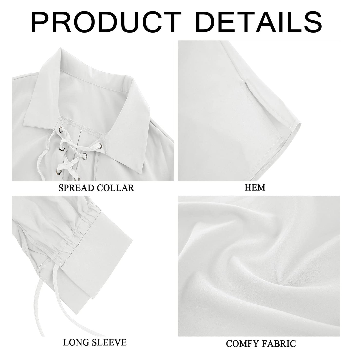 Mens Medieval Pirate Shirt Viking Renaissance Lace up Halloween Mercenary Scottish Jacobite Ghillie Tops (Small, 01 White)