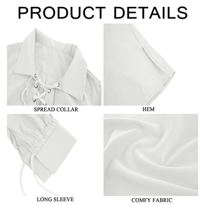 Mens Medieval Pirate Shirt Viking Renaissance Lace up Halloween Mercenary Scottish Jacobite Ghillie Tops (Small, 01 White)