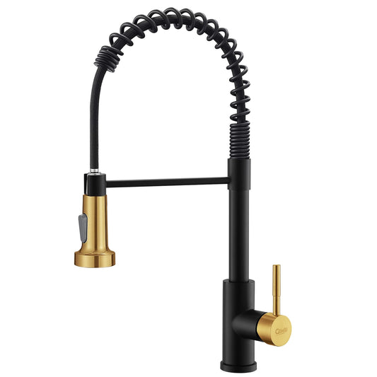 GIMILI Kitchen Faucet with Pull Down Sprayer Single Hole Stainless Steel Sink Faucet, Suitable for Farmhouses, RV, Laundry Room, Outdoor, and Campers. Llave para fregadero de cocina Black and Gold