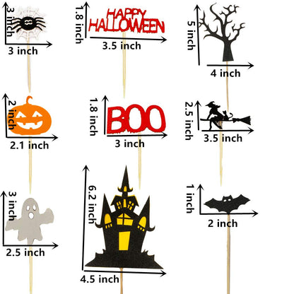 11 pcs Halloween Cake Topper Set - Haunted House, Ghosts, Pumpkins for Cupcakes & Cake