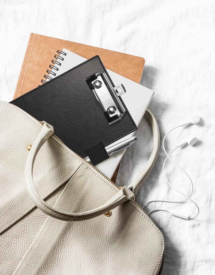 Dyowe Mini Clipboards 4"x6", Small Clipboards with Pen Holder, Faux Leather Memo Pocket Clipboard for Receipts & Small Notepads, Perfect for Teachers Kids Nurses Police Golfers Drivers(Black)