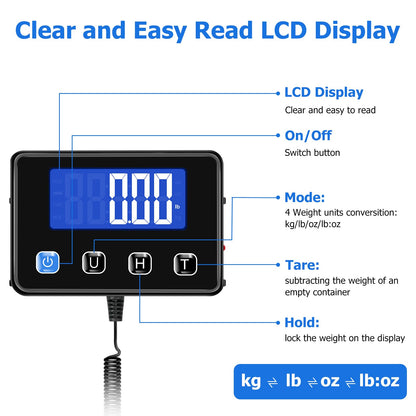 KUAIVO Shipping Scale, 440 lbs/0.35oz High Accurate Digital Postal Scale with Hold/Tare Function, Shipping Scale for Small Business, Packages, Luggage, Home Use, Battery & Charging Cable Include