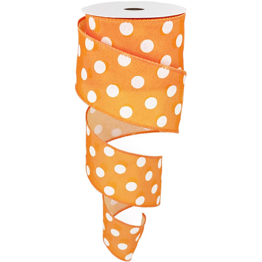 Leecogo Easter Ribbon Wired,2 1/2”x10 Yard,Orange Polka Dots Ribbon for Easter, Christmas, Wreath, Spring, Summer, Wedding, Baby Shower, Birthday