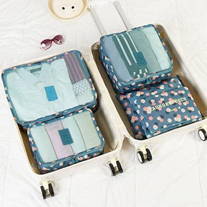 Laebevon 6 PCS Packing Cubes,Multi-functional Clothing Sorting Packages,Travel Carry On Luggage Organizers Storage Bags,Travel Packing Pouches, Blue Flower