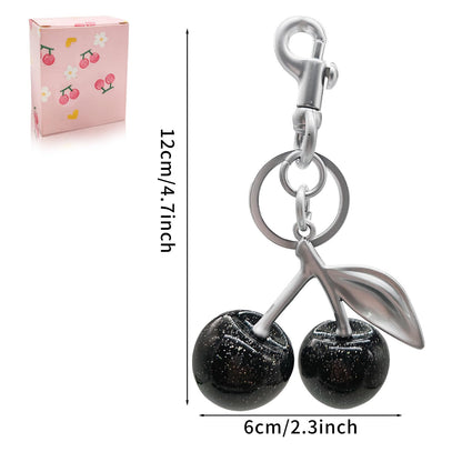 EIOYUMY Cherry Keychain Pendant Bag Charm for Women, Shiny Resin & Metal Accessories for Purses and Handbags (Black)