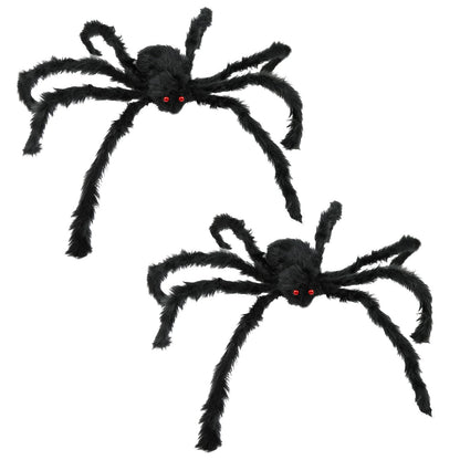 JAMIEWIN Giant Spider for Halloween Decoration 2 Pack, 55 inch Large Hairy Fake Spider Props, Scary Halloween Spider Decoration Outdoor Indoor House Party Yard