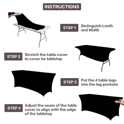 IVAPUPU 2 Pack 6FT Table Cloth for Rectangular Fitted Events Stretch Black Table Covers Washable Spandex Tablecloth Protector for Party, Wedding, Cocktail, Banquet, Festival