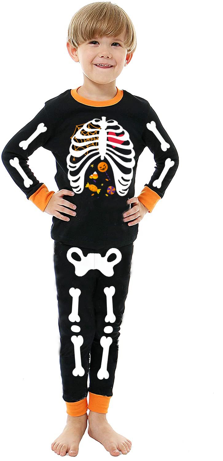 Kids Pajamas for Boys Skeleton Glow-in-The-Dark Cotton Sleepwear Toddler Pumpkin Clothes Halloween Outfit Size 10