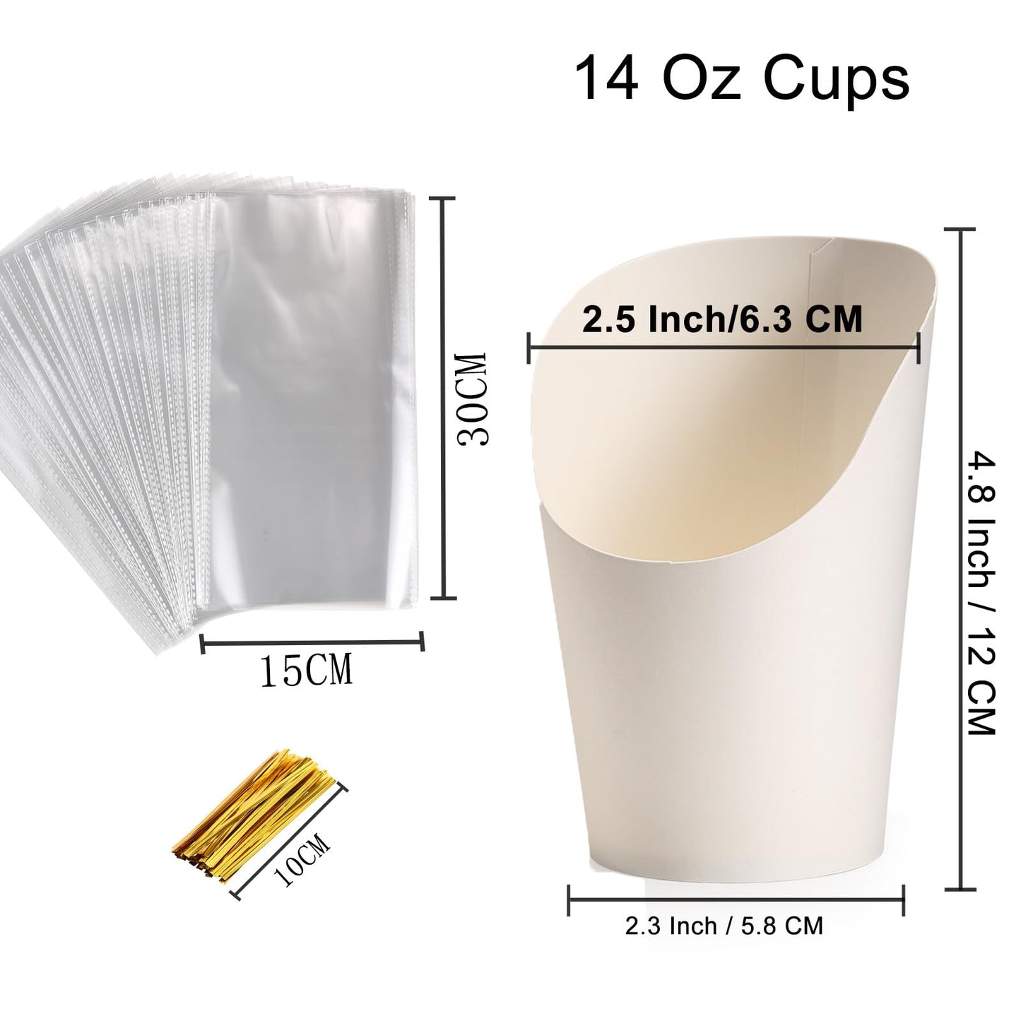 60 Sets Disposable Charcuterie Cups with Sticks and Bags, 14 oz White Kraft Paper Snack Boxes Appetizers Cup French Fry Holder with Cocktail Skewers Toothpicks Tooth Picks(60 Cups+60 Bags+200 Sticks)