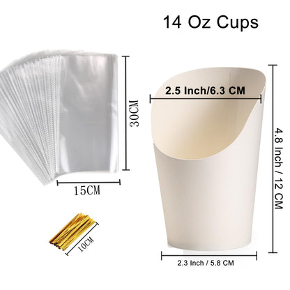 60 Sets Disposable Charcuterie Cups with Sticks and Bags, 14 oz White Kraft Paper Snack Boxes Appetizers Cup French Fry Holder with Cocktail Skewers Toothpicks Tooth Picks(60 Cups+60 Bags+200 Sticks)