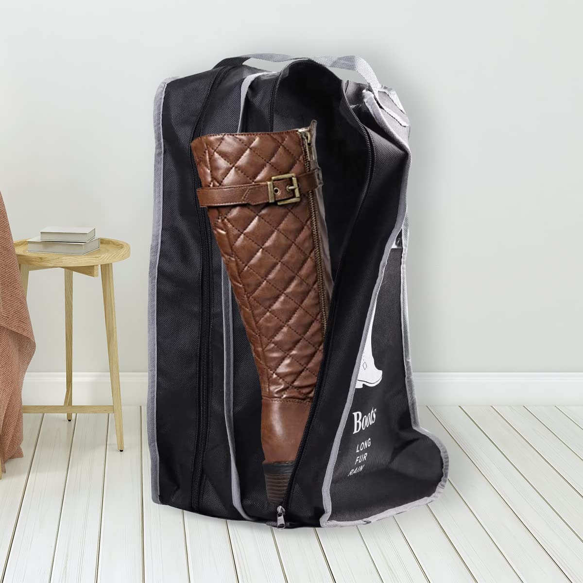 KOVOSCH 2 Pack Portable Boots Storage Bag, Black Shoe Bags for Storage and Travel Dust Proof Travel Shoe Bags for Packing (Large)