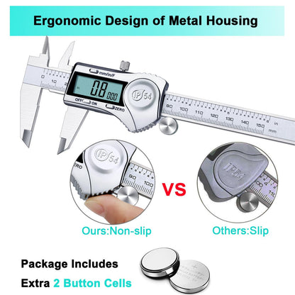 Kynup Digital Caliper, Caliper Measuring Tool Outside Micrometer, Vernier Dial Caliper Stainless Steel, IP54 Splash Proof Protection, Inch Metric Fraction Conversion, Large LCD Screen (6Inch/150mm)
