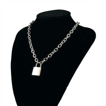 DIBOLA Padlock Necklace Stainless Steel Lock Chain for Men Women Silver 18 inch