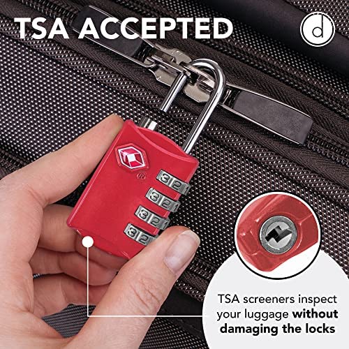 Desired Tools TSA Locks for Luggage, 2-Pc Durable Steel Padlock, Keyless Easy to Read 4-Digit Combination Lock for Backpacks, Travel Suitcases, Toolbox, Filing Cabinets, Baggage & Gym Locker, Red