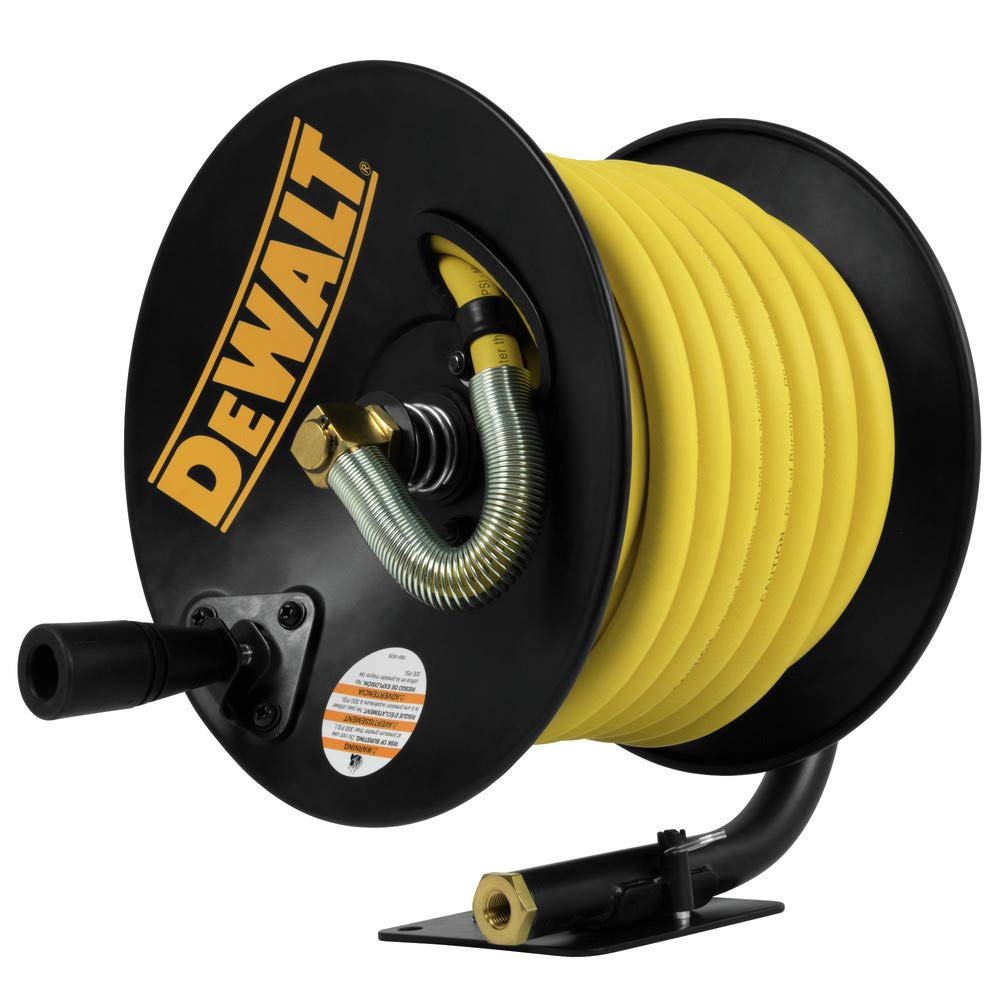 DEWALT Manual Air Hose Reel, 3/8 in. x 50 ft. Oil and Kink Resistant Air Hose with 4 ft. Lead, Essential Home Improvement Tool for Efficient Hose Management and Connectivity