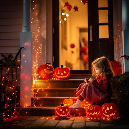 JMEXSUSS 66ft 200 LED Halloween Lights Outdoor Indoor, Connectable Orange String Lights Clear Wire, Fall Light Plug in for Fireplace Tree Garden Patio Thanksgiving Fall Halloween Decor