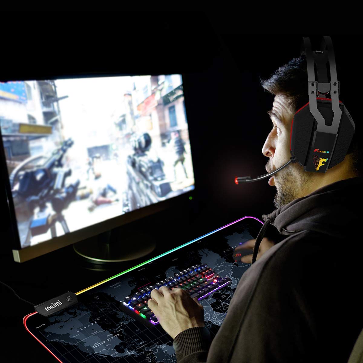 Extended RGB Gaming Mouse Pad, Extra Large Gaming Mouse Mat for Gamer, Waterproof Office Desktop Mat with 10 Lighting Mode, for PC Computer RGB Keyboard Mouse - 31.5'' x 15" x 4mm(Map)