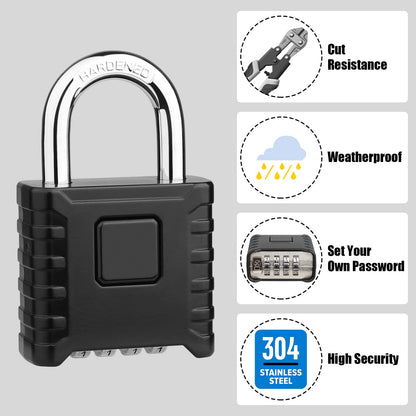 Diyife Heavy Duty Combination Padlock, Large Outdoor Padlock [One-Touch Unlocking] High Security Weatherproof, Design of Hidden Password Suitable for Locker, Home, School, Garage, Gate, Garden
