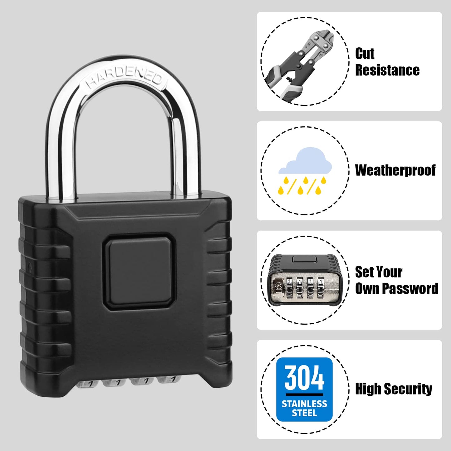 Diyife Heavy Duty Combination Padlock, Large Outdoor Padlock [One-Touch Unlocking] High Security Weatherproof, Design of Hidden Password Suitable for Locker, Home, School, Garage, Gate, Garden