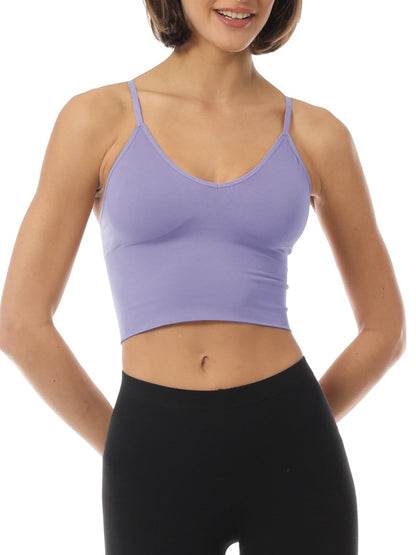 Design by Olivia Women's Seamless Padded Workout Sports Bra Cami Cropped Yoga Tank Top with Adjustable Straps Lavender LX