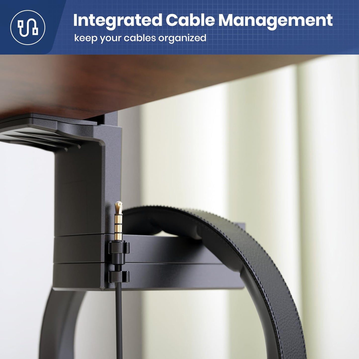 Dual Headphone Stand Holder - EURPMASK 2 in 1 PC Gaming Headset Hooks, 360 Degree Rotating Headphone Hanger with Adjustable Clamp & Cable Clip Organizer, Headset Mount Under Desk Earphone Clamp-Black