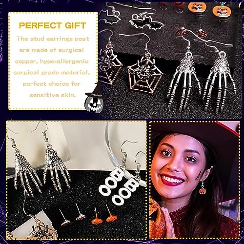 9Pairs Halloween Earrings for Women Skeleton Spider Pumpkin Ghost Bat Dangle Earrings Set Gothic Jewelry Halloween Accessories Costumes Woman 2025 Party Favors