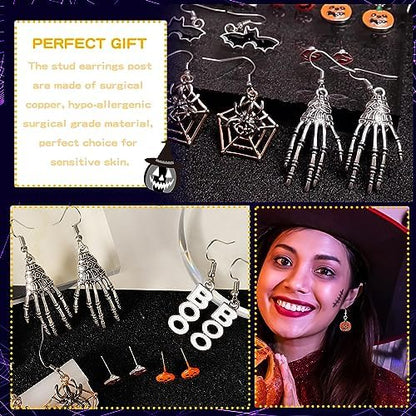 9Pairs Halloween Earrings for Women Skeleton Spider Pumpkin Ghost Bat Dangle Earrings Set Gothic Jewelry Halloween Accessories Costumes Woman 2025 Party Favors