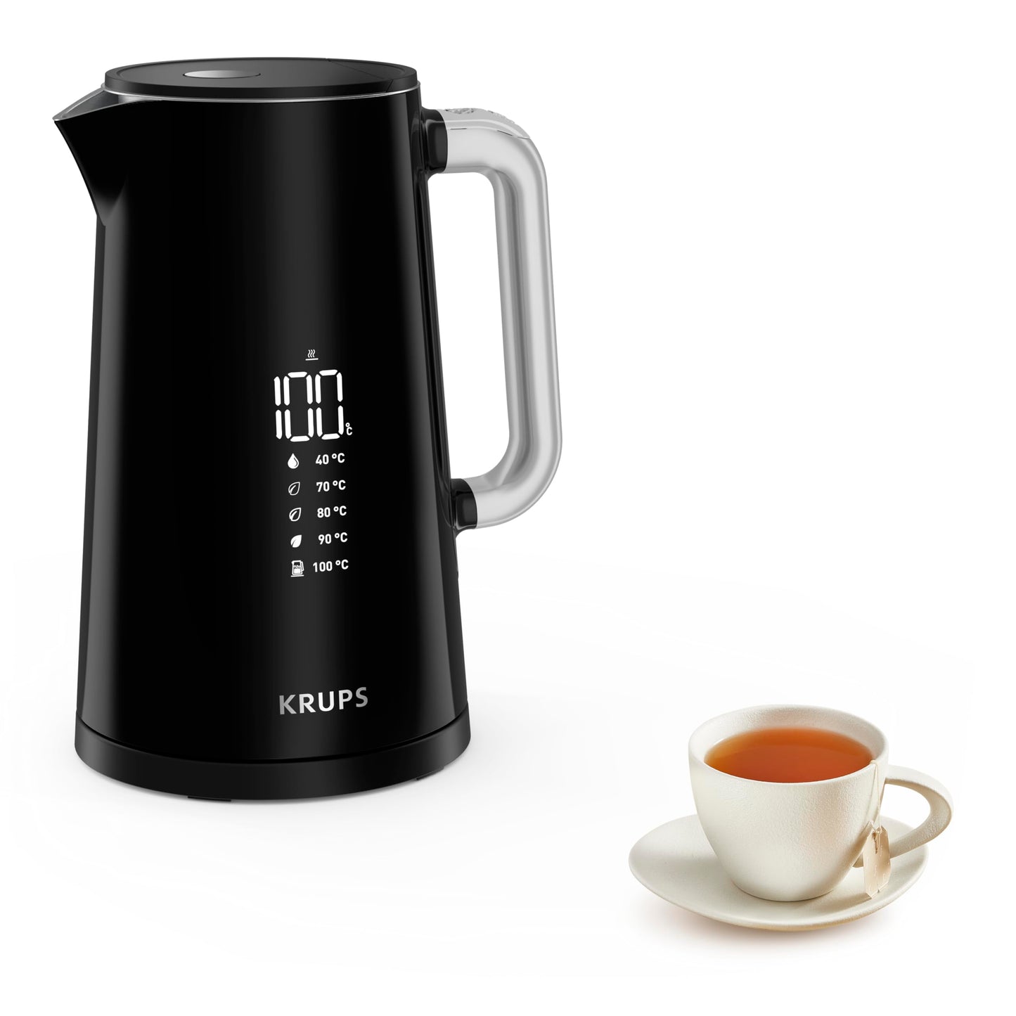 Krups Smart'n Light BW801810 Kettle, 5 Temperatures, 1.7 Litre Capacity, Stainless Steel Interior, Double-Walled, Black
