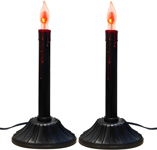 2 Pack Halloween Electric Window Candles, Black Halloween Decorations Candle Lights with 4 C18 Flicker Flame Bulbs, Plug in Electric Candles Flickering for Window Table Home Centerpiece Holiday