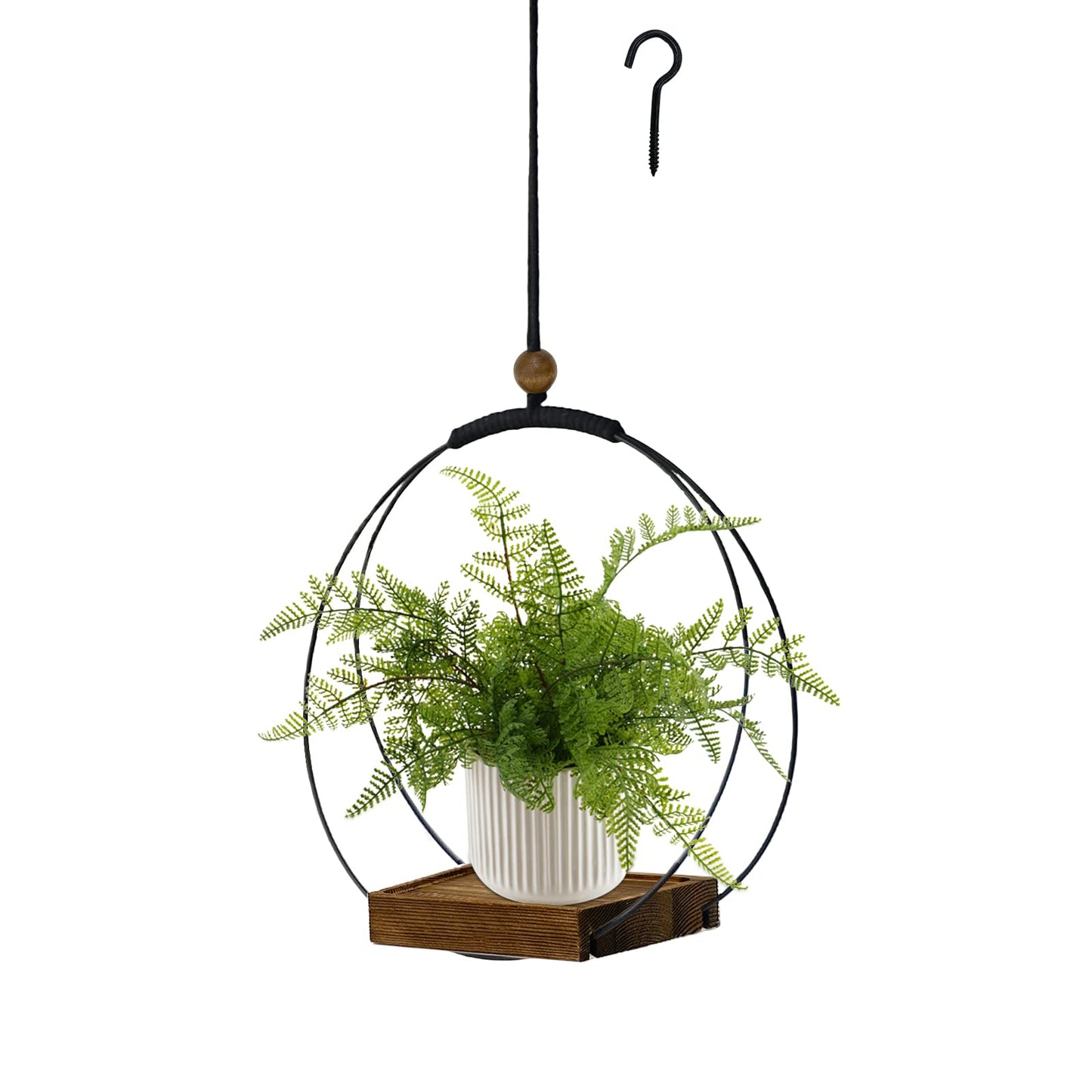hismocal Hanging Planter for Indoor Plants, Black Plant Hanger Indoor with Sturdy Wood Base, Modern Boho Macrame Plant Hanger, Hanging Wall Ceiling Window Home Decor (Plants/Pots Not Included)