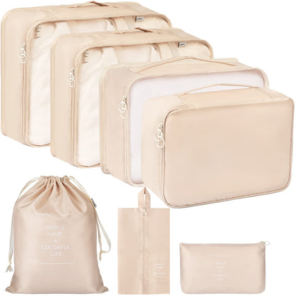 FAMOMI Packing Cubes 7 Set Travel Cubes for Suitcases Lightweight Luggage Packing Orginzers for Travel Acessories (Creamy-White)