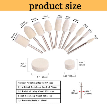 100PCS Polishing Buffing Wheel for Dremel Polishing Kit, Polishing Wheel for Dremel Tool Accessories, with 1/8" Shank for Dremel Buffing Wheels