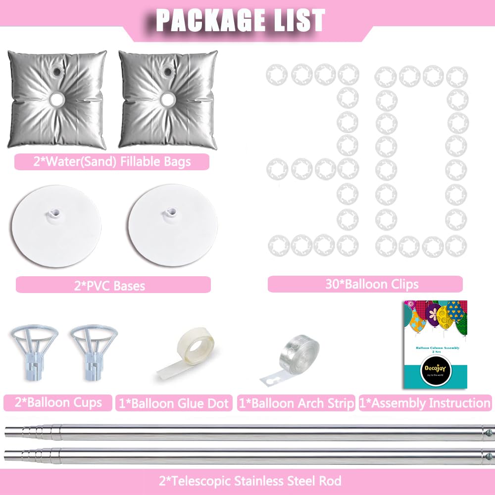 DECOJOY Balloon Column Stand Set of 2, Adjustable 7 Feet Ballon Arch Stands with Bases for Floor, Tall Baloon Tower Pillar Assembly Kit for Halloween, Birthday, Party Decorations