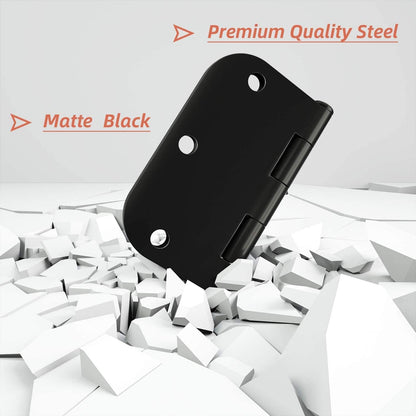 HOSOM Door Hinges 3 Pack Rounded Matte Black Door Hinge 3.5 x 3.5 inch with 5/8 Radius, Black 3 1/2 Interior Door Hinges, 3 ½"x 3 ½" Hardware