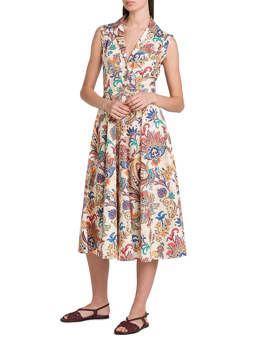 Etro, Tapestry Floral Sleeveless Shirtdress, 40 (4), Stampa Bianco