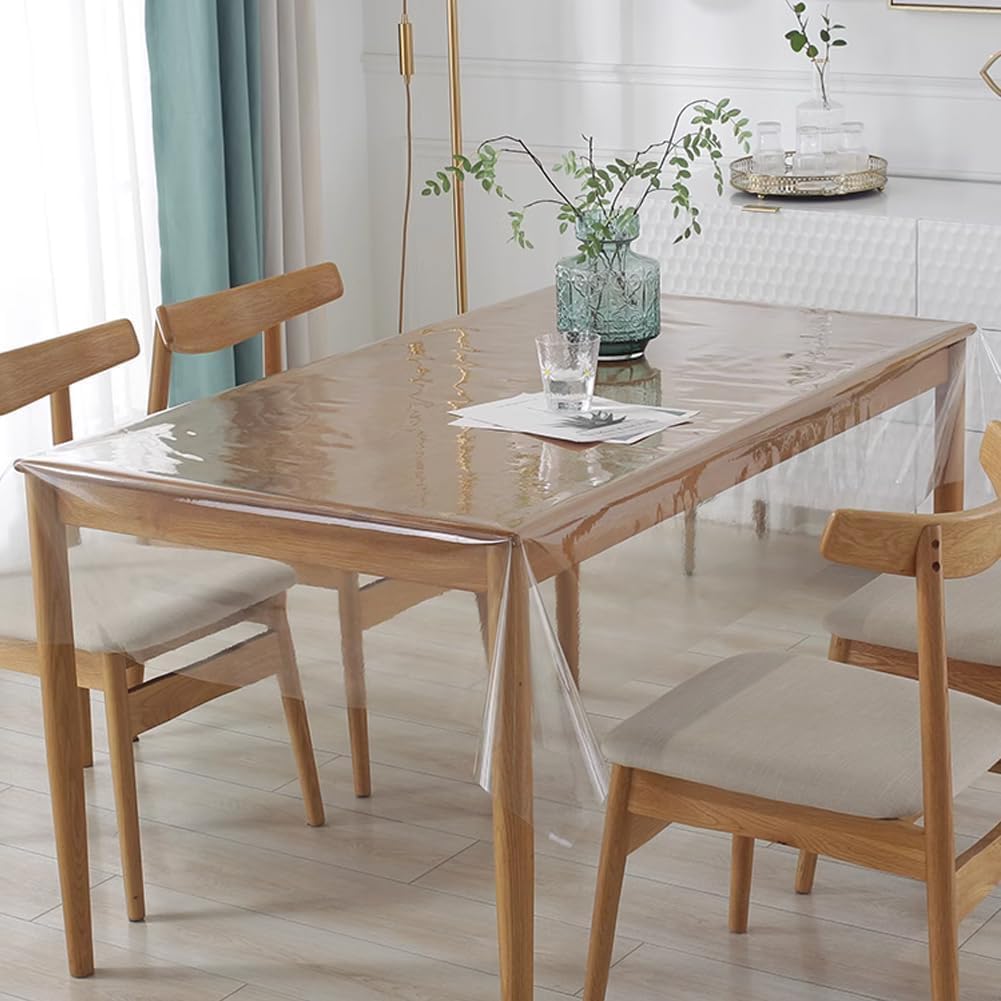 DASIAUTOEM Transparent Tablecloth, Transparent Table Film, Transparent 150 cm Wide, Sold by The Metre, 0.13 mm Thick, Waterproof, Washable PVC Film, Greaseproof Table Protector (150 x 250 cm)